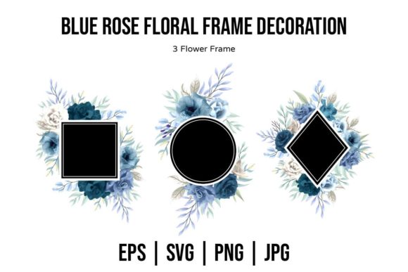 Blue Rose Floral Frame Embroidery Design