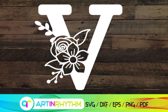 Floral Letter V, Alphabet Svg