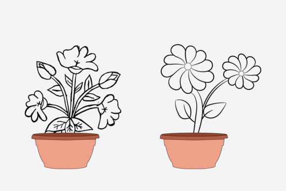 Floral Line Art Flower SVG Elements