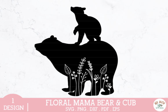 Floral Mama Bear and Baby Bear Cub SVG