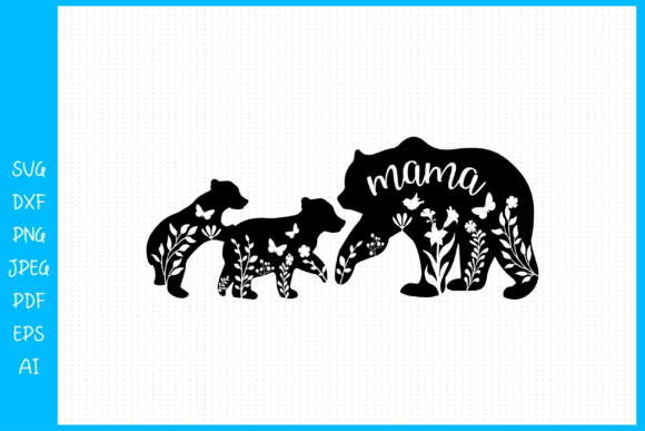 Floral Mama Bear and Two Baby Bear