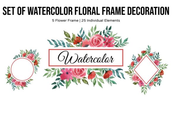 Floral Watercolor Frame Decoration Set