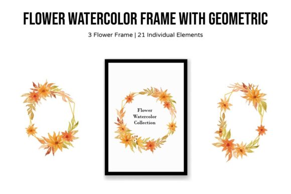 Floral Watercolor Frame Fall with Line