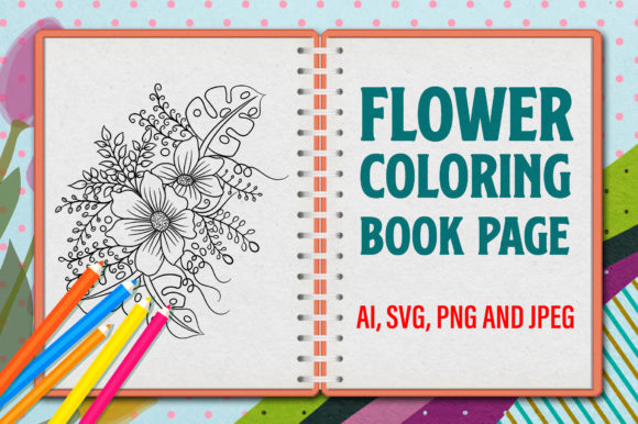 Flower Coloring Book, Floral Line Art