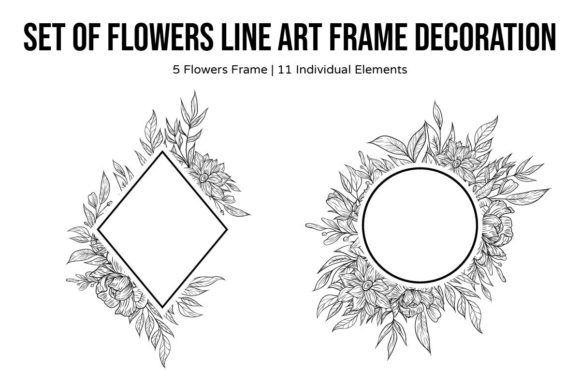 Flower Frame Line Art Outline Frame Set