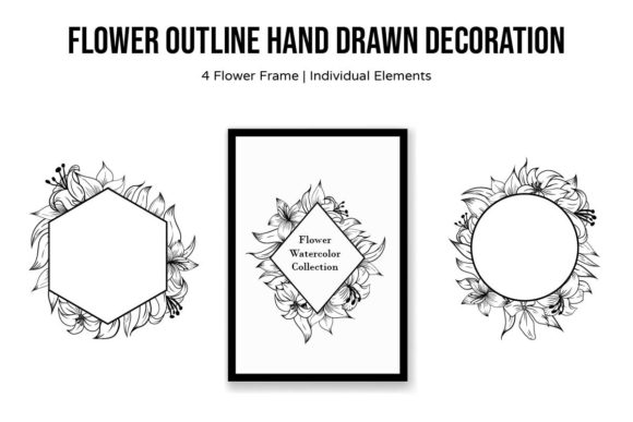 Flower Frame Outline Hand Drawn Decor