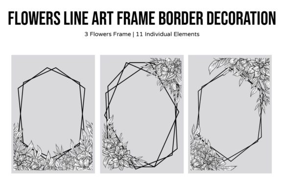 Flower Line Art Border Frame Decoration