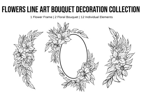 Flower Line Art Decoration Set