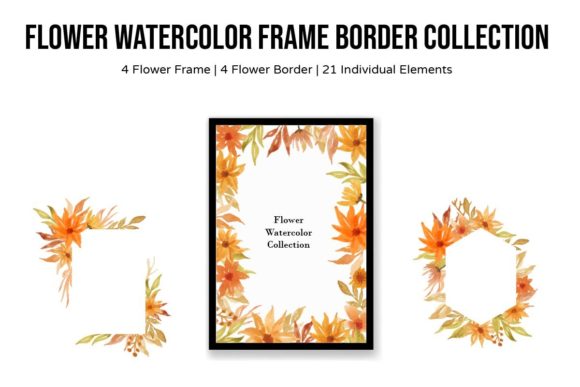 Flower Watercolor Frame Border Fall Set