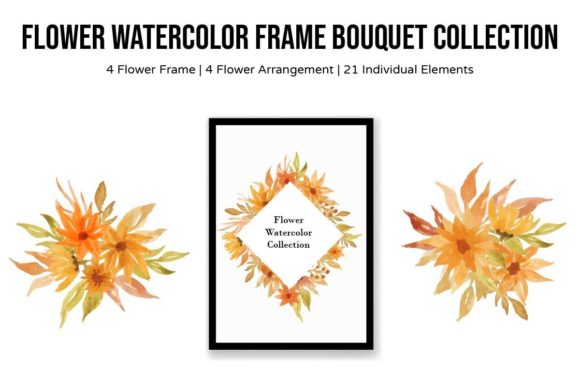 Flower Watercolor Frame Bouquet Autumn