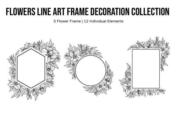 Flowers Line Art Frame Decoration Set