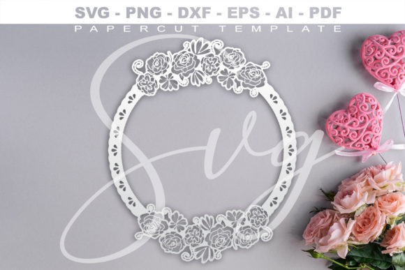 Papercut Template Floral Rose Wreath